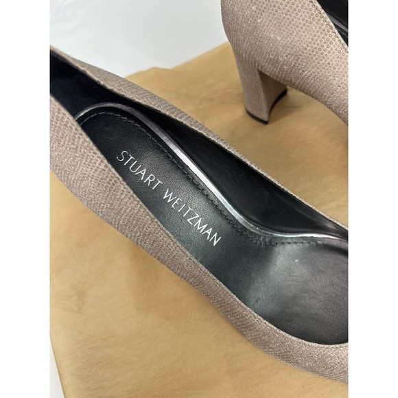 Stuart‎ Weitzman Grey Textured Suede Pointed Square Toe Pumps 3” Women’s Sz 7.5 - Picture 3 of 12